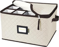 BALEINE China Storage Containers, Sturdy Quilted Wine Glass Storage, Plate Organizer with Carry Handles, Moving Boxes for Dishes, Cups, Mugs and Stemware (Wine Glasses, Soft Shell Cream)