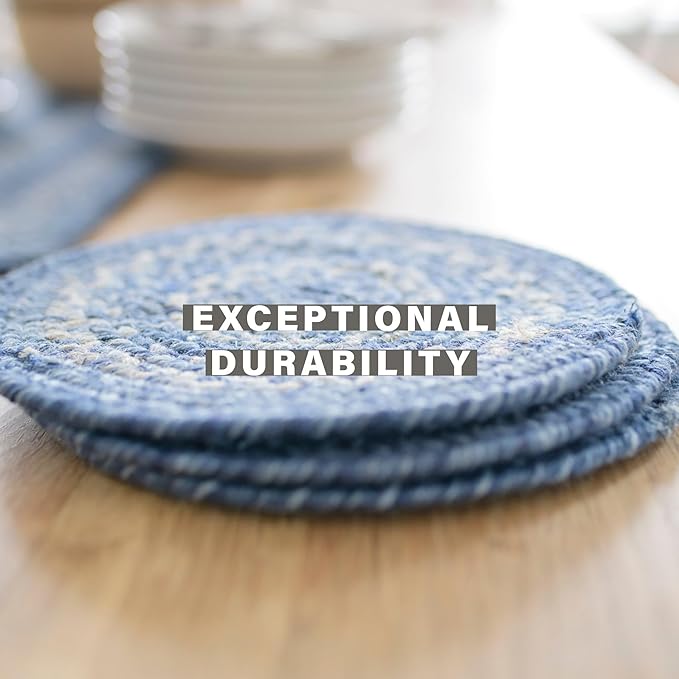 Homespice Denim Jute Braided Kitchen Chair Pads 15x15 Set of 2 - Vibrant Colors, Naturally Comforting & Reversible