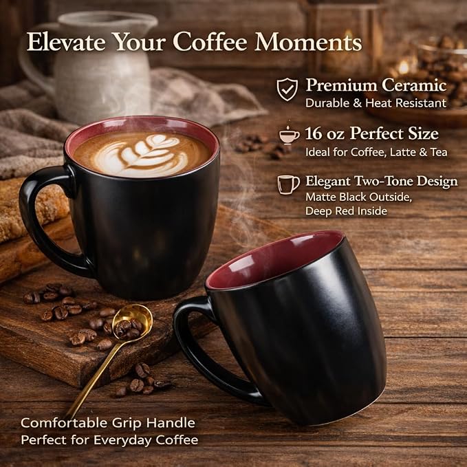 GBhome 16 oz Coffee Mugs Set of 6, Ceramic Coffee Cups- Red - Image 3