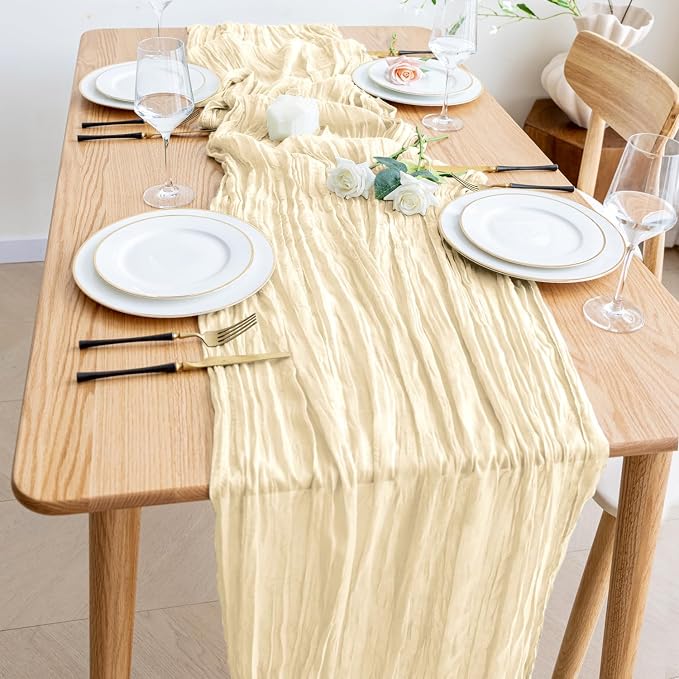 Cheesecloth Table Runner Beige 10FT Boho Gauze Runner - Image 6