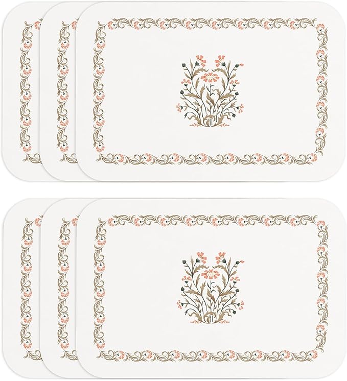 ISAENNE French Country Floral PVC Placemats Set of 6,Rectangular Minimalist Placemat, Waterproof and Heat-Resistant Place Mats, Decoration for Kitchen,Dining, Parties, Holiday,12"*17"