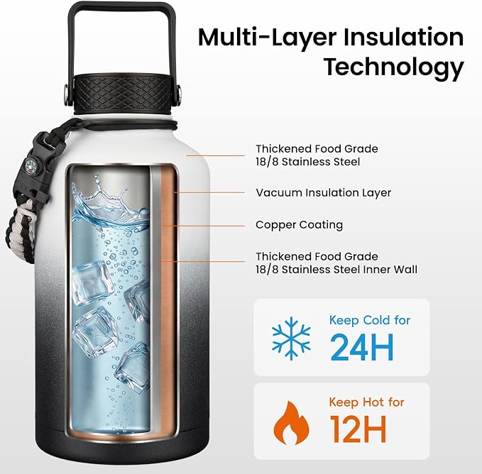 Konokyo 64 oz Insulated Stainless Steel Water Bottle Jug - Image 3