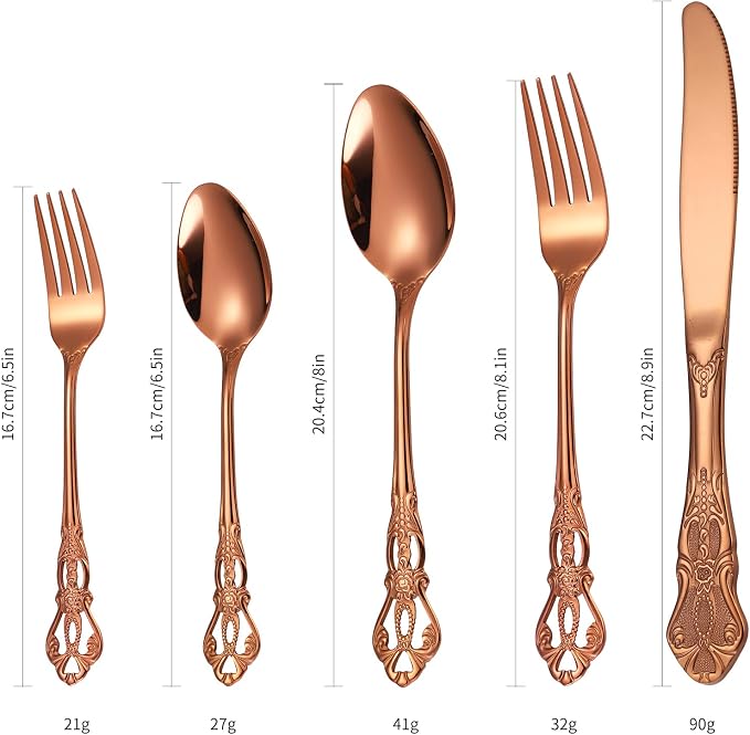 Royal Flatware Set for 4 Copper/Rose Gold Silverware Stainless Steel Cutlery 20 - Image 5