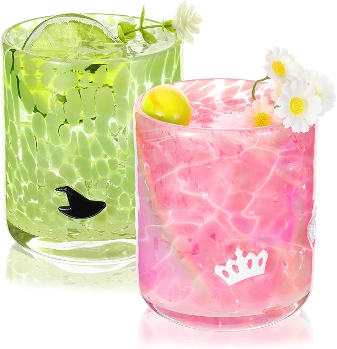 Icon Juice Glasses, 14oz Stemless Wine Drinking Juice Glass Cup for Valentine Party Supplies Gift(2 Pcs,Witch & Princess)