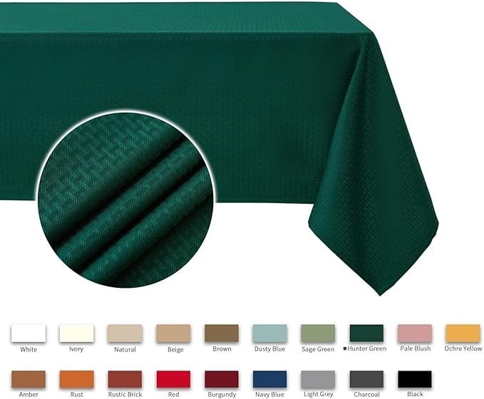 maxmill Weaved Texture Tablecloth Water Resistance Antiwrinkle Spillproof Soft Washable Christmas Table Cloth for Dining Room, Banquet Parties Holiday Dinner, Rectangle 60 x 108 Inch, Hunter Green