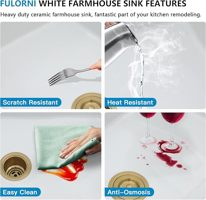30 White Farm Sink Workstation - Fulorni 30 Inch Farmhouse Kitchen Sink Workstation with Slide Ledge Apron Front Reversible White Fireclay Ceramic Porcelain Single Bowl Farmer Style Basin
