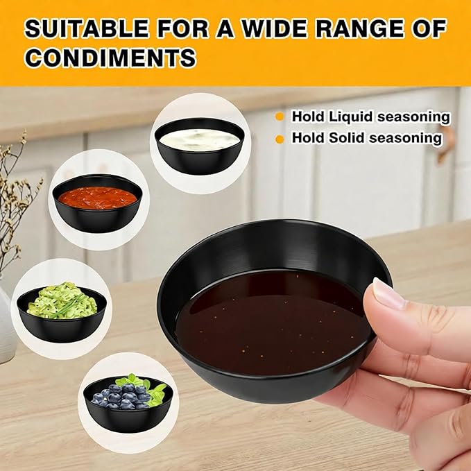 12 Pack 3.2 Inch Black Stainless Steel Dipping Bowls – Small Bowls for Dips, Soy Sauce, Condiments, Appetizers, Facial Bowl for Esthetician Use