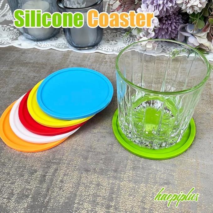 6 Pieces Silicone Coasters, Cup Coasters for Drinks, Heat Resistant Glass Cushion, Coffee Coaster for Table, Desk, Kitchen, Office, Bar Furniture Protection, Hot Cup Mat (Mix Color)