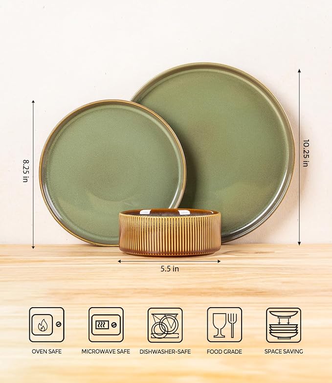 Ceramic Dinnerware Set for 8, 24-Piece Plates and Bowls Set | Lightweight - Image 2