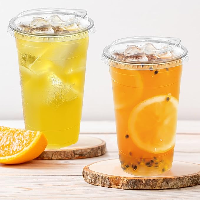 24 oz 50 Pack Clear Plastic Cups with Lids, Sturdy Iced Coffee Cups with Sip Lids, Disposable Food Safe Smoothie Cup for Cold Drinks, Juice, Milkshake