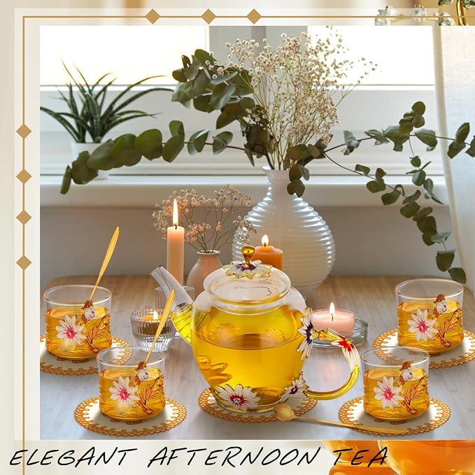 7 Pcs Floral Tea Set for Women, Vintage Flower Teapot Set - Image 5