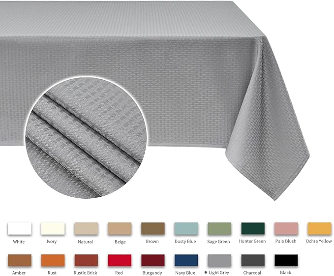 maxmill Jacquard Tablecloth Stain Resistant Waterproof Wrinkle Free Spillproof Washable Soft Weaved Texture Table Cloth for Dining Room, Indoor Outdoor Use, Rectangle 60 x 140 Inch, Light Grey
