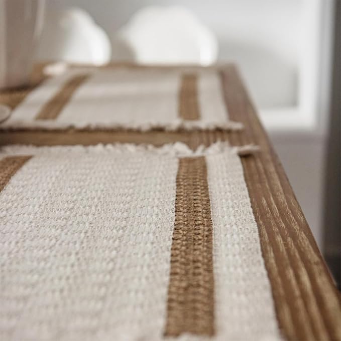 Boho Placemats Set of 12, 12x18 Inch Natural Cotton Burlap and Kitchen Woven - Image 2