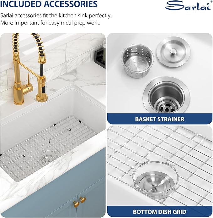 Sarlai 32 Inch White Undermount Sink Fireclay 32x19 Inch White Kitchen Sink Dual Drop in & Undermount Kitchen Sink Single Bowl Deep Porcelain Ceramic Sink