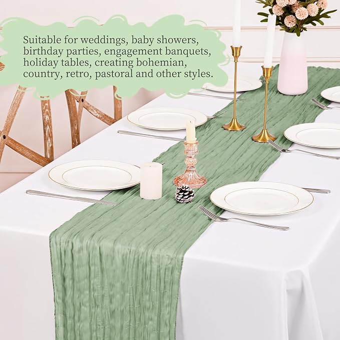 4 Pack Sage Green Table Runner 17 x 108inch Cheesecloth Table Runner Boho Gauze - Image 6