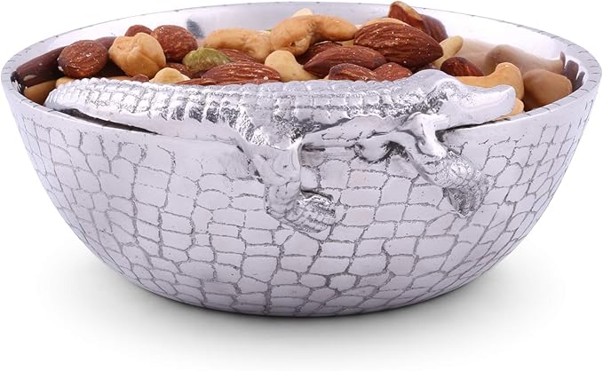 Arthur Court Designs Aluminum Metal Alligator Gator Skin Pattern Nut Snack Side Condiment Bowl 6 inch Diameter