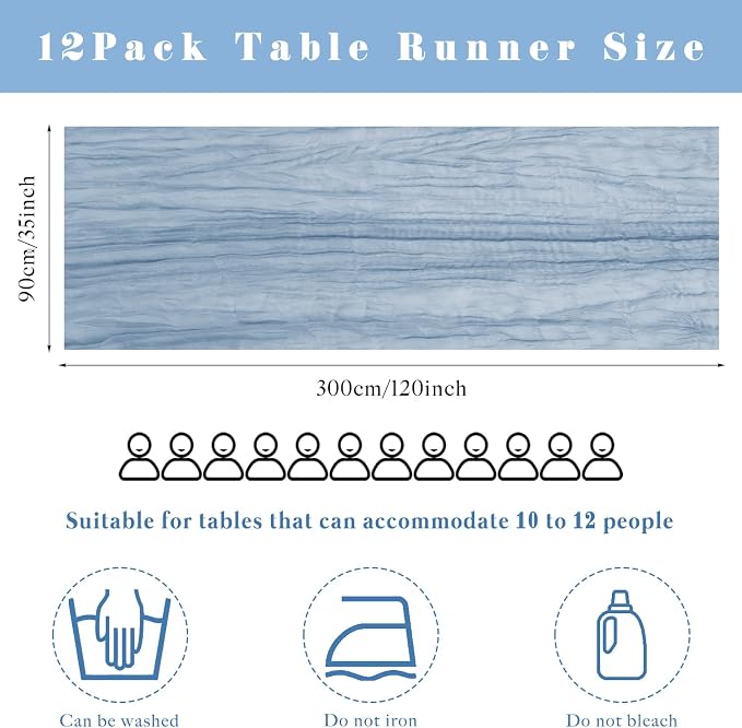 12 Pcs Dusty Blue Cheesecloth Table Runner 10FT Runner - Image 3
