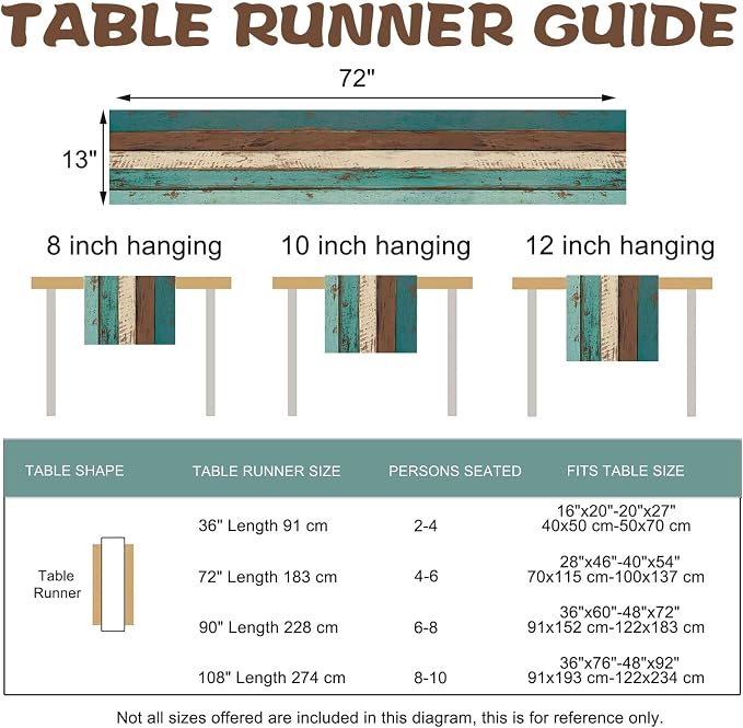 Vintage Farmhouse Wood Texture Dining Table Runner, Retro Rustic Teal | Brown - Image 3