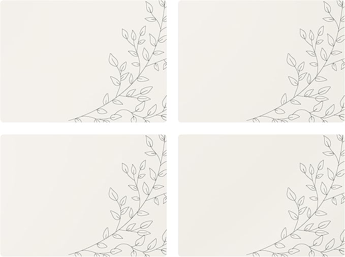 Royalty Art Creamy White Boho Placemats, 4 Pc. Set, Non-Slip Cork Backed, Wipeable Heat Resistant Surface for Kitchen and Dining Table Protection, Cute Floral Pattern for Farmhouse or Rustic Decor