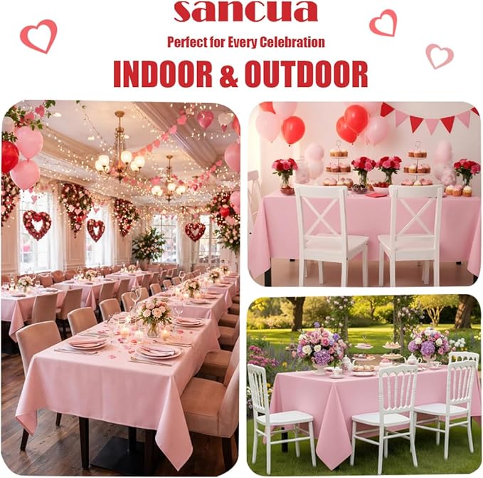 sancua Rectangle Tablecloth - 60 x 84 Inch - Stain and Wrinkle Resistant Washable Polyester Table Cloth, Decorative Fabric Table Cover for Dining Tables, Buffet Parties and Camping, Valentines Pink