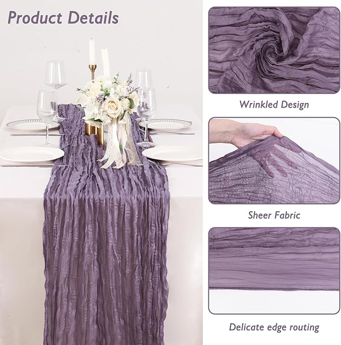 6 Pack Dusty Purple Cheesecloth Table Runner 120 Inch Boho Wedding Decor | - Image 3