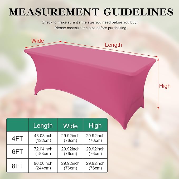 4FT Table Cloth for Rectangular Fitted Events Stretch Purplish Red Table Covers Washable Spandex Tablecloth Protector for Party, Wedding, Cocktail, Banquet, Festival