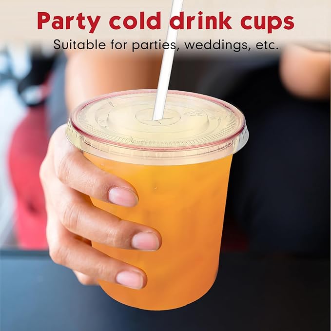 50 Sets Clear Plastic Cups with Lids and Straws, Disposable Iced Coffee Cups Drinking PET for Cold Drinks, Juice, Smoothie, Coffee Shops, Party, Christmas (Pink,14 oz)