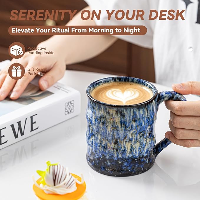 Unique Reactive Glaze Ceramic Coffee Mug - 15 oz Large Coffee Cup - Image 5