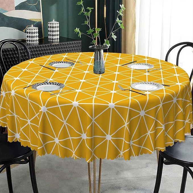 Laeacco 48 Inch Geometric Round Tablecloth Orange Triangle Modern Geometric Abstract Art Print Table Cloth Washable Waterproof Wrinkle Free Table Cover for Kitchen Dining Picnic Party Decoration