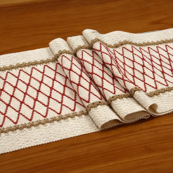 EMMTEEY Macrame Table Runner Boho Style 36 Inches Long, Hexagonal Red | Handmade - Image 3