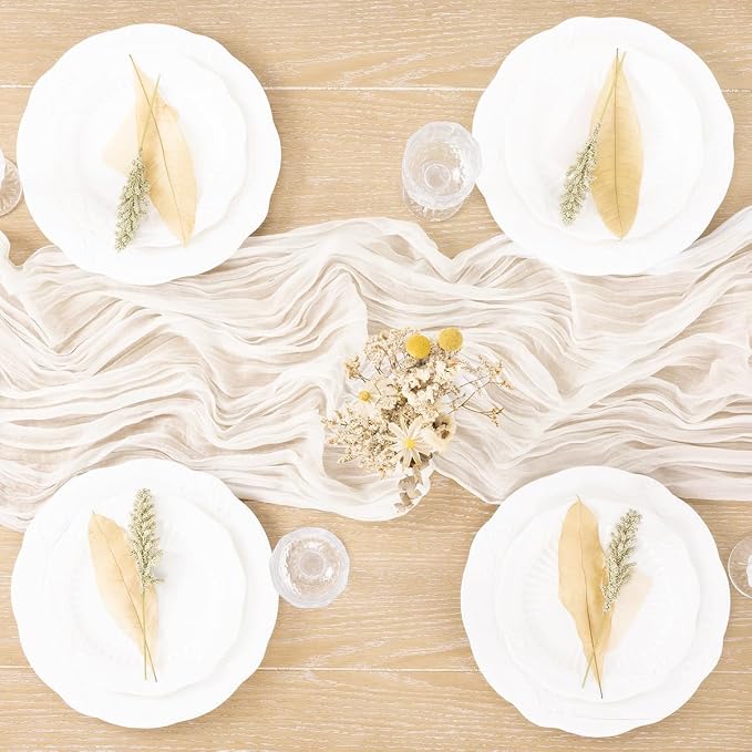 Ivory Gauze Cheesecloth Table Runner Rustic Farmhouse Runner 10ft | Lightweight - Image 5