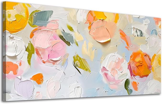 ADJUVANT Wall Art Impressionist Floral 40"L x 20"W, Colorful Flowers Canvas Painting Vibrant Blooms Artwork Soft Hues Prints Botanical Pictures Wall Decor for Living Room Bedroom Dining Room Home Office