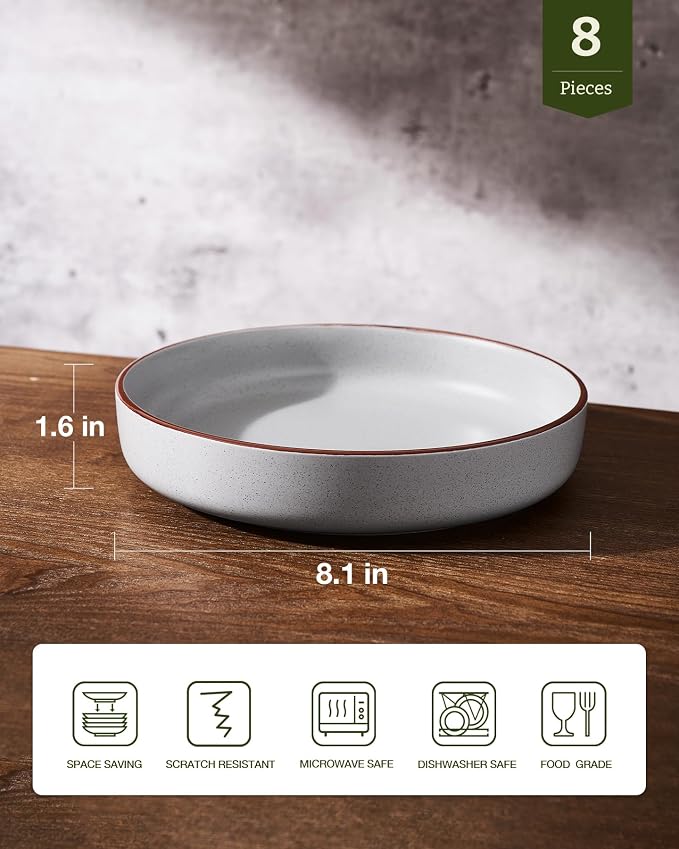 famiware Mercury Pasta Bowls Set of 8, 33 oz Large Salad Bowls, Light Gray | - Image 2