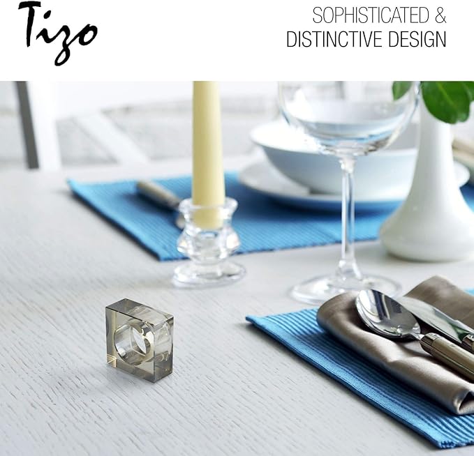 Tizo Design Elegant Crystal Napkin Rings Set-4, Crystal Glass Napkin Holders, Smoke (Also Available in Clear)