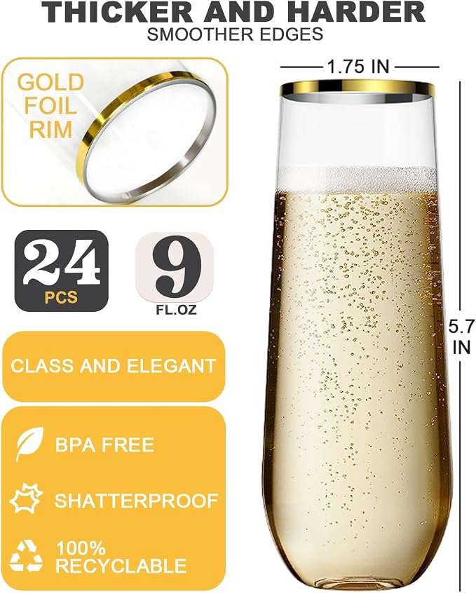 Maaacute 24 Pack Plastic Champagne Flutes, 9 Oz Disposable Mimosa Glasses | - Image 5