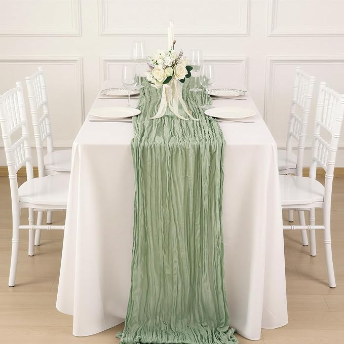 6 Pack Sage Green Cheesecloth Table Runner 120 Inch Boho Wedding Decor | - Image 4