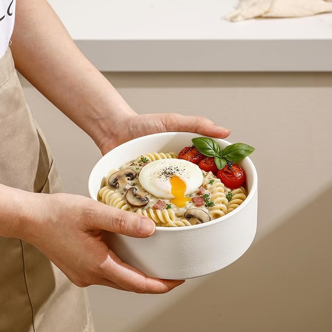 GZG Ceramic Cereal Bowls Set of 4,6 Inch Stoneware Soup Bowls,Dishwasher and Microwave Safe,Stackable,Scratch Resistant for Oatmeal,Fruit,Salads and Rice(Frosted Matte White)