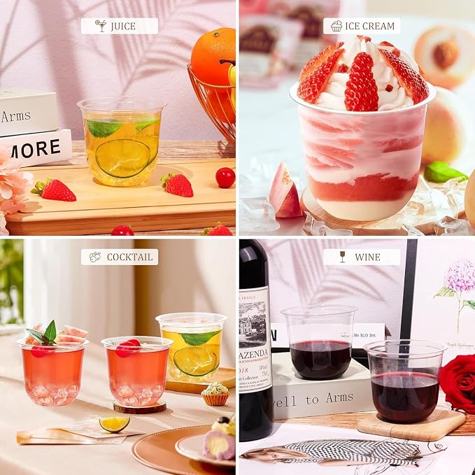 KesaPlan 100 Pcs 12oz Plastic Clear Cups, Disposable Wine Cocktail Glasses | - Image 4
