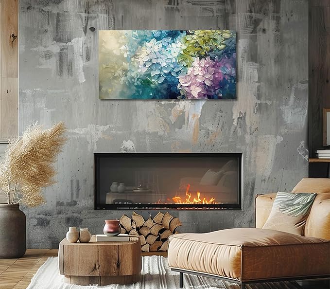 ADJUVANT Wall Art Impressionist Colorful Hydrangea 40" L x 20" W, Vibrant Hydrangea Blooms Canvas Painting Lush Petals Artwork Prints Floral Wall Decor for Living Room Bedroom Dining Room Home Office