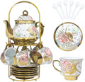 CHANJOON Gold Plated Red Rose Ceramic Tea Set, Vintage Tea Sets by CHANJOON