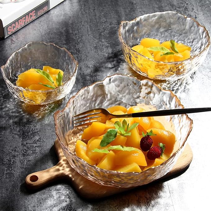 Glass Bowl for Salad Candy Fruit, Decorative Bowl-Crystal Clear Gold, 7.6" | - Image 2