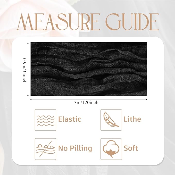 Cheesecloth Table Runner Black 10FT Boho Gauze Runner - Image 2