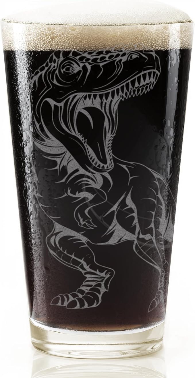 LumEngrave T-REX DINOSAUR BODY Engraved Pint Glass | Great Gift Idea for Dino Lovers and Paleontology Enthusiasts!