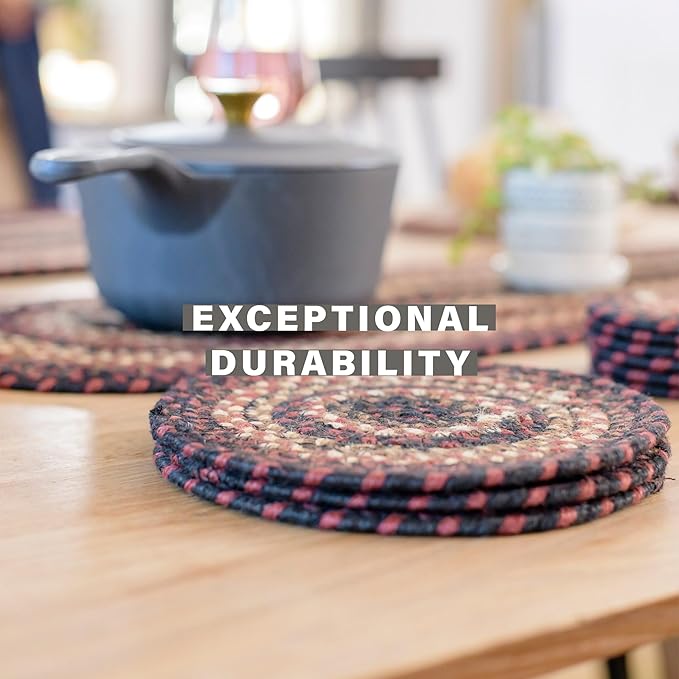 Homespice Prescott Jute Braided Long Table Runner, Warm Primitive Decor, Black and Red Rectangle 11x36 - Rich Colors, Easy to Clean, Durable and Protects Furniture