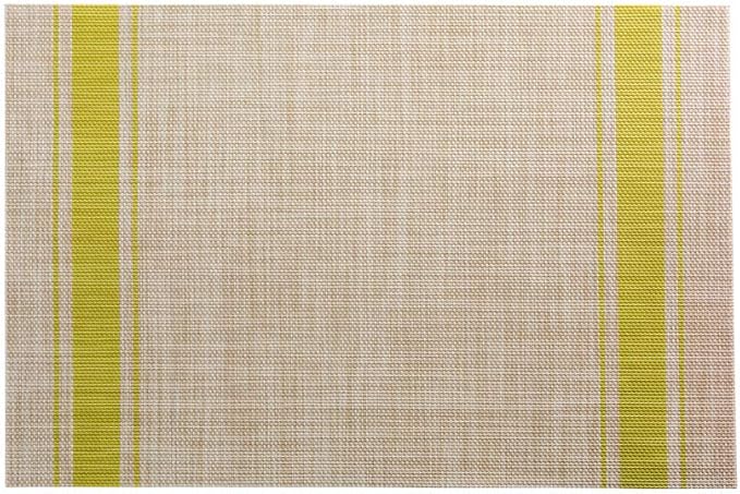 Restaurantware French Countryside 16 x 12 Inch Dining Table Placemats Set Of 6 Heat-Tolerant Kitchen Table Mats - Pear Stripe No Stain Khaki Vinyl Woven Rectangle Placemats Easy To Clean