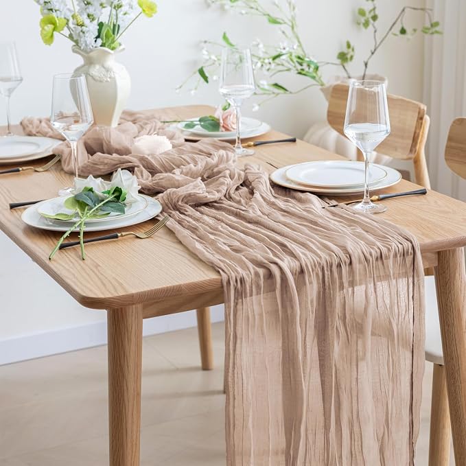 Asee'm Nude Pink Cheesecloth Table Runner Summer Boho Rustic Gauze 10FT | Fall - Image 7