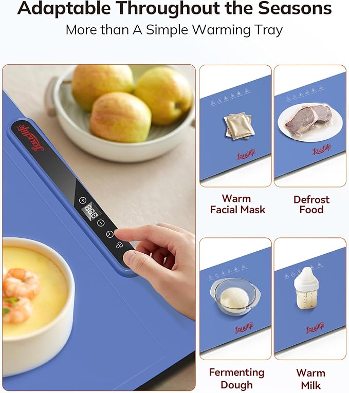 Electric Warming Mat for Food, Roll-Up Silicone Heating Pad with 7 Adjustable Tempmaster Levels, Foldable Warming Tray for Countertop,Buffet Party, Kitchen & Home, Child Lock, Dark Bule
