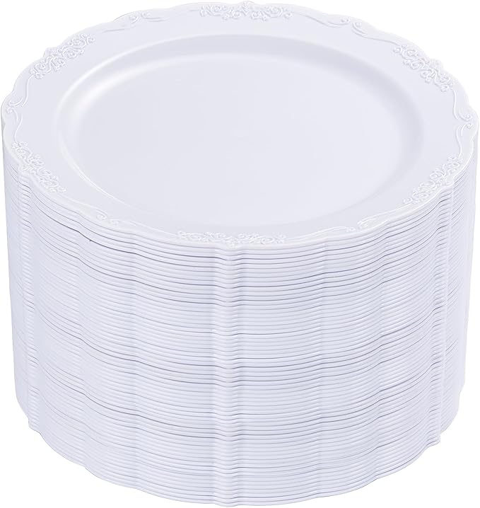 DaYammi 36PCS White Plastic Plates, Heavy Duty White Disposable Premium 7.5inch Dessert Cake Salad Appetizer Plates Hard Plastic Platos Disposable for Party Wedding