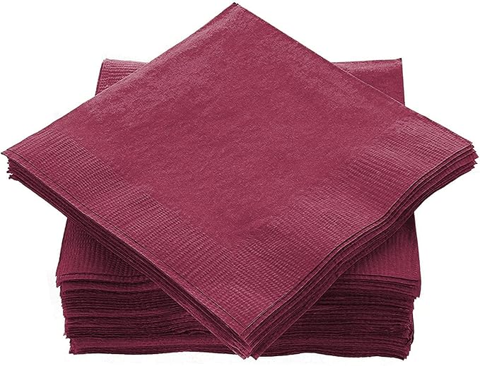 Cocktail Napkins Disposable, Burgundy Beverage Napkins Soft and Absorbent Paper Napkins for Dinner, Party, Wedding, Or Every Day Use, 7” x 7” 2 Ply Party Napkins, Pack of 40 - By Amcrate