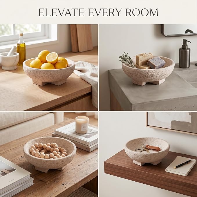 Decorative Bowl for Coffee Table, Modern Round Resin Centerpiece Bowl | Shallow - Image 4
